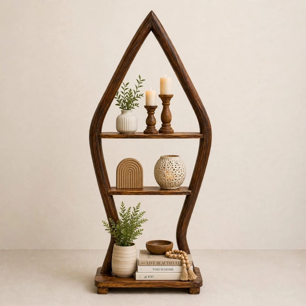 Teardrop 3-Tier Decor Shelf - Solid Wood