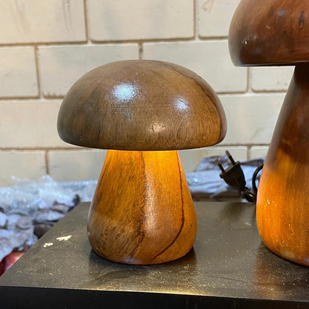 Handcrafted Wooden Mushroom Lamp - Set of 3
